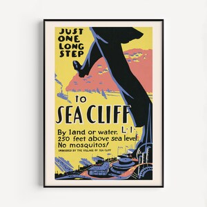 Póster de Sea Cliff, Nueva York. Póster de viaje antiguo de Nueva York. Póster de viaje vintage. Impresión de viaje. Arte mural. Tamaño Ribba. Arte mural de Nueva York. Década de 1930.
