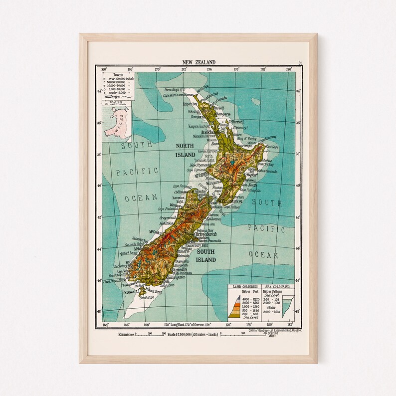 VINTAGE NEW ZEALAND Map Vintage Map New Zealand Wall Art Etsy