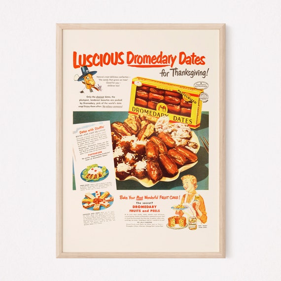 VINTAGE FOOD AD Retro Mid century Ad Vintage Dates Poster 1950s