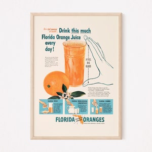 VINTAGE FLORIDA ORANGES Ad, Retro Breakfast Poster, Retro Kitchen Poster Cool Orange Vintage Kitchen Wall Art Ribba Size Poster Kitchen