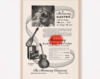 ELECTRIC GUITARS AD - Rockabilly Guitar Poster, Vintage Guitar Amp Poster, Retro Guitar Ad, Vintage Stdio Wall Art