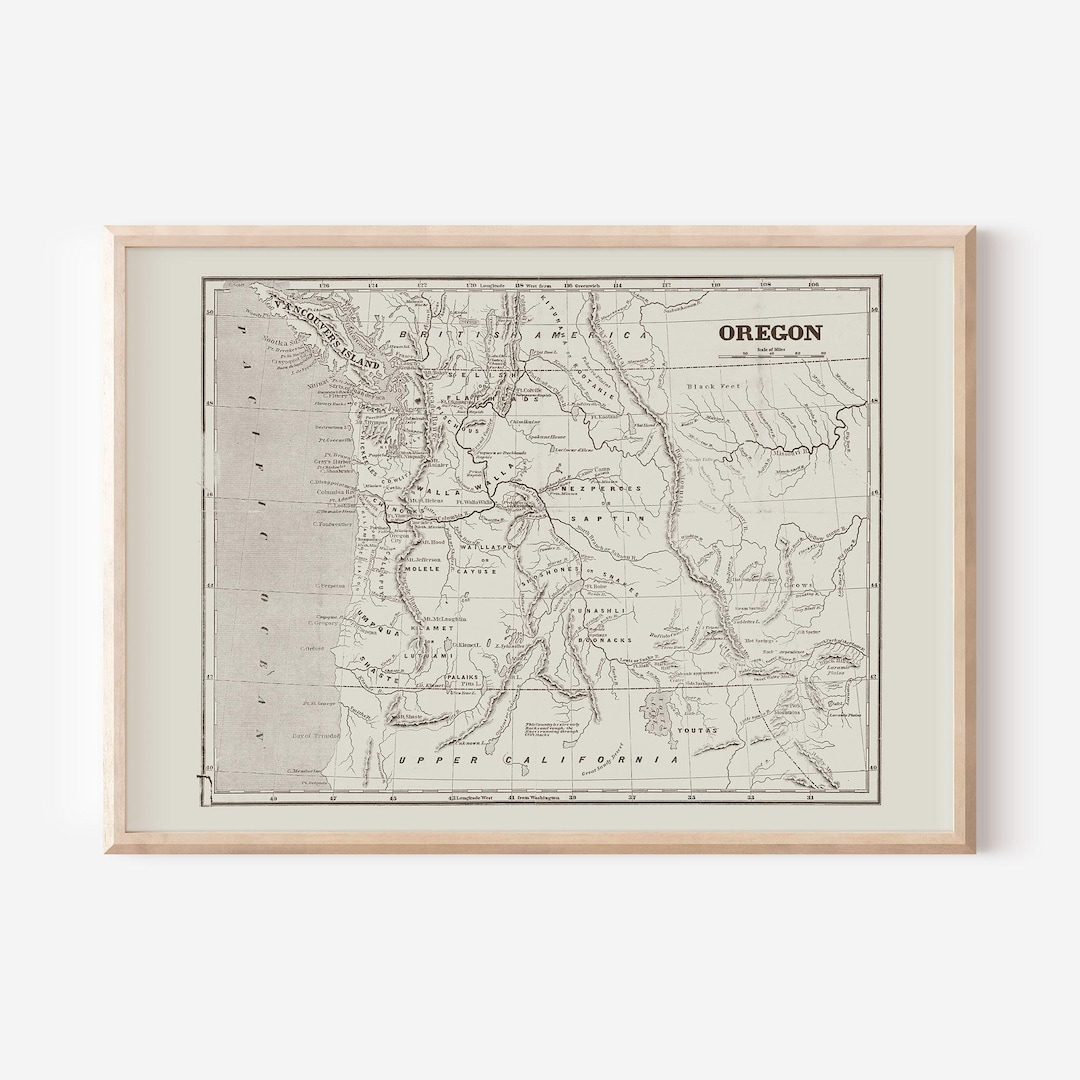 VINTAGE OREGON MAP, Antique Map of Oregon, Oregon State Map, West Coast ...