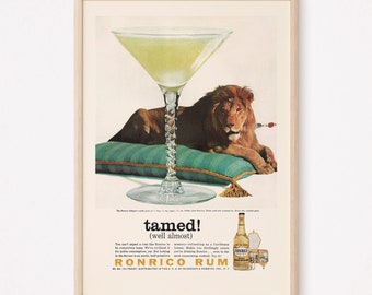 VINTAGE RUM AD, Retro Cocktail Anzeige, Vintage Lion Poster, Retro Anzeige, Vintage Werbung, Bar Decor, Retro Rum Poster, Retro Wandkunst