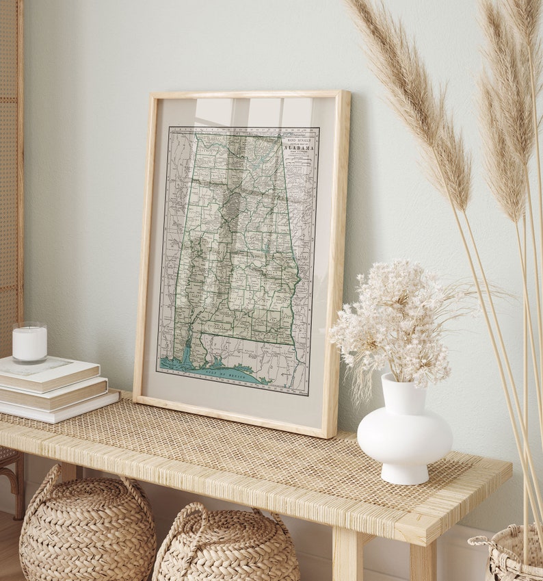 VINTAGE ALABAMA MAP Vintage Map of Alabama Wall Art Etsy
