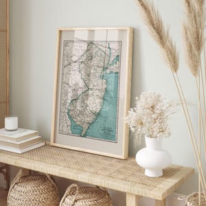 NEW JERSEY MAP, Vintage Map of New Jersey State U.S.A., Old Map Print, Vintage Wall Art, Antique Map, Historical Wall Art