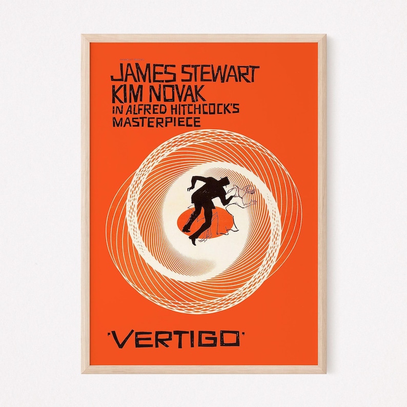 VERTIGO MOVIE POSTER, Alfred Hitchcock Poster, Vintage Vertigo Poster, Cult Movie Poster, Classic Movie Art image 1
