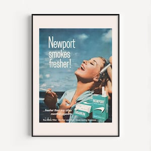 VINTAGE AD PRINT, Cigarettes Ad, Woman Smoking Poster, Reproduction, 1950s