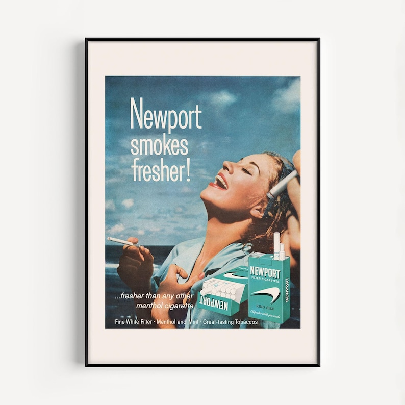 VINTAGE AD PRINT, Cigarettes Ad, Woman Smoking Poster, Reproduction, 1950s image 1