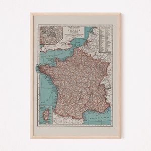 IMPRESSION DE CARTE DE FRANCE, carte de France vintage, impression de carte ancienne, art mural vintage, art mural historique, carte de France vintage