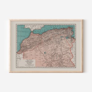 VINTAGE KARTE von Algerien, Tunesien, Marokko, Vintage Karte von Algerien, Vintage Karte, historische Karte, alte Landkarte Kunst
