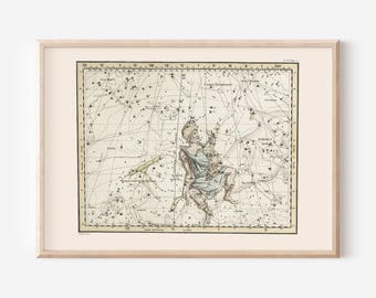 ZODIAC Map Art Print, AURIGA Map Print, Professional Reproduction, Vintage Star Chart Wall Art Zodiac Map Astrology Map Occult