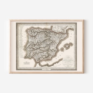 KARTE von SPANIEN und PORTUGAL, Karte von Spanien, Historische Karte, Reproduktion der Antiken Karte, Praga, Praha, Tschechien