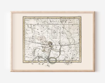 SAGITTARIUS SIGN MAP Print, Zodiac Map Print, Professional Reproduction, Constellation Wall Art Zodiac Wall Art Astrology Map Star Map