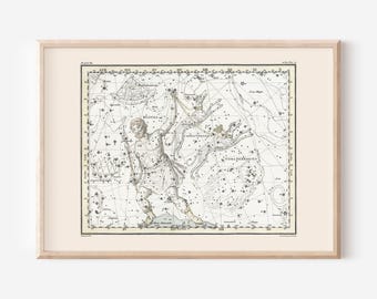 ZODIAC Wall Art, Bootes and Canes Venatici Map Print, Professional Reproduction, Vintage Star Chart Wall Art Zodiac Map Astrology Map