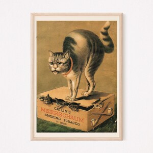 Arte antiguo de pipa de tabaco, letrero de pipa de espuma de mar, póster de gato antiguo, arte mural de cueva de hombre, póster vintage de fumador, regalo para fumador de pipa