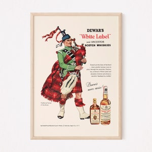 SCOTCH WHISKIES AD, Retro Mid-Century Scotch Whiskey Ad, Vintage Bar Poster 1950s Retro Whiskey Ad Bagpipes Poster Scots