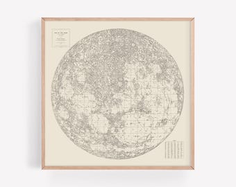 MAP of the MOON Antique Wall Art, Antique MOON Map, Vintage Moon Print, Antique Celestial Art Vintage Moon Poster Lunar Print Luna