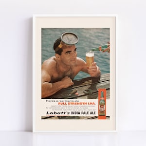 VINTAGE BEER AD, I.P.A Beer Poster, High Quality Reproduction, 1950s Retro Ad