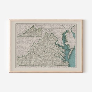 CARTE DE LA VIRGINIE VINTAGE, carte vintage de la Virginie, art mural, reproduction de carte vintage, carte de la Virginie, affiche de voyage de l'État de Virginie