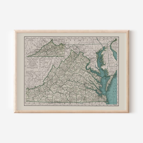 VINTAGE VIRGINIA MAP, Vintage Map of Virginia Wall Art, Vintage Map Reproduction, Virginia Map, Virginia State Travel Poster