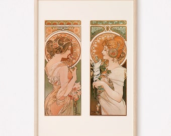 ALFONS MUCHA PRINT, Primrose and Feather, Art Nouveau, Belle Epoque Poster, French Art, 1899, Mucha Poster, Art Nouveau Decor