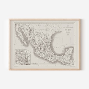 ANTIQUE MEXICO MAP, Historical Map of Mexico, Office Wall Art, Professional Reproduction