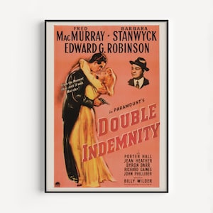 DOUBLE INDEMNITY Movie Poster, Barbara Stanwyck Movie Poster, Retro Film Noir Poster Classic Movie Poster Classic Film Noir Movie Poster image 1