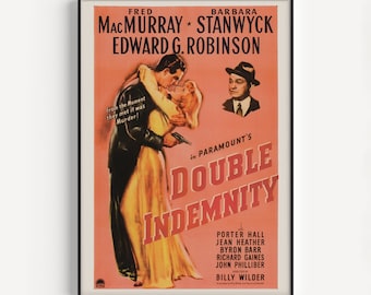 DOUBLE INDEMNITY Movie Poster, Barbara Stanwyck Movie Poster, Retro Film Noir Poster Classic Movie Poster Classic Film Noir Movie Poster