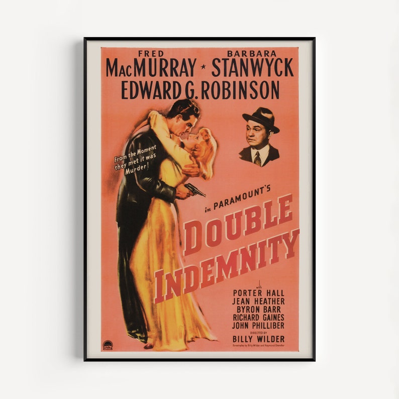 DOUBLE INDEMNITY Movie Poster, Barbara Stanwyck Movie Poster, Retro Film Noir Poster Classic Movie Poster Classic Film Noir Movie Poster image 1