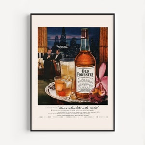 VINTAGE BOURBON POSTER, Vintage Whisky Werbung, Mad Men Ära, Bar Dekor, Print Reproduktion, 1950er Jahre