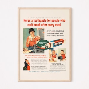 RETRO TOOTHPASTE Anzeige, Vintage Badezimmer Dekoration, Vintage Anzeige, Zahnarzt Wand Kunst, Retro Mid-Century Anzeige, hochwertige Reproduktion