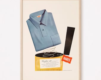 CLASSIC FASHION AD, Retro Mens Fashion Design Ad, Vintage Shirt Ad Retro Mid Century Design Poster Classic Advertisement Art