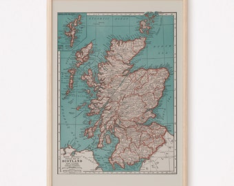 SCOTLAND MAP PRINT, Vintage Map of Scotland, Antique Map Print, Historical Wall Art, Vintage Map Wall Art