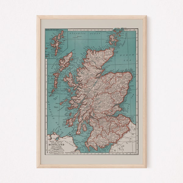 SCOTLAND MAP PRINT, Vintage Map of Scotland, Antique Map Print, Historical Wall Art, Vintage Map Wall Art