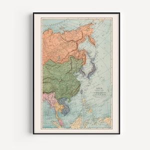 CARTE DE L'ASIE DE L'EST, carte vintage de l'Asie de l'Est, cadeau de voyage, art mural carte rétro, affiche de classe de géographie, décoration de salon, 1921