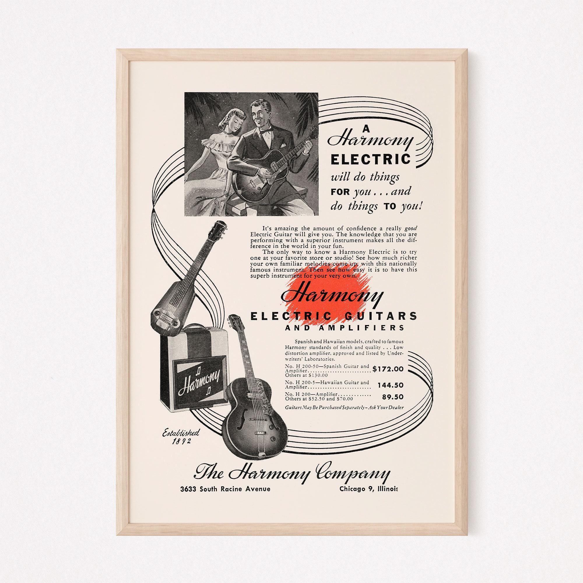 ELECTRIC GUITARS AD, Rockabilly Guitar Poster, Vintage Guitar Amp