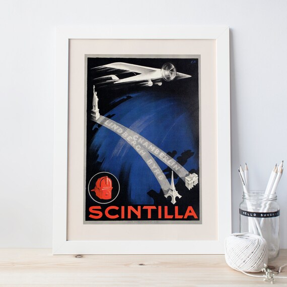 Vintage Art Deco Giclee Poster Print SCINTILLA AVIATION FLIGHT High Quality Fram