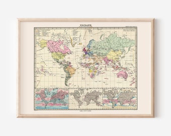 VINTAGE WORLD MAP, Professional Reproduction, Travel Wall Art Map of the World Travel Poster Art Print Old World Map Wanderlust Art