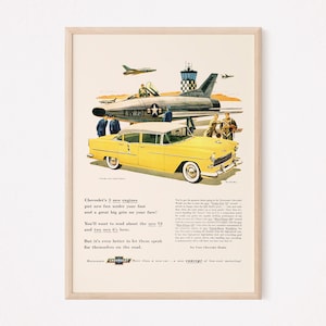 VINTAGE YELLOW CAR Ad, Mid Century Car Ad, Retro Ad, Vintage Style Poster, Retro Car Poster, Classic Car Ad, Poster, Ribba