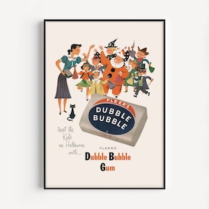 BUBBLE GUM AD, Halloween Poster, Vintage Werbedruck, 1950er Jahre Candy Poster, Kaugummi Werbung, klassisches Dekor, Mid-Century Kunst, Retro Wandkunst