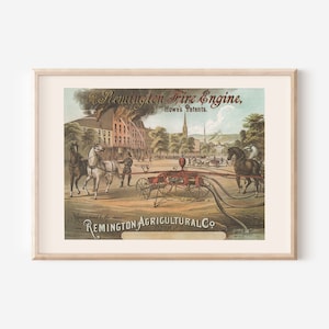 ANTIQUE FIREMAN POSTER, Classic Horse Poster, Firefighter Print, Antique Wall Art, Classic Poster, Antique Decor, Old Technology Poster