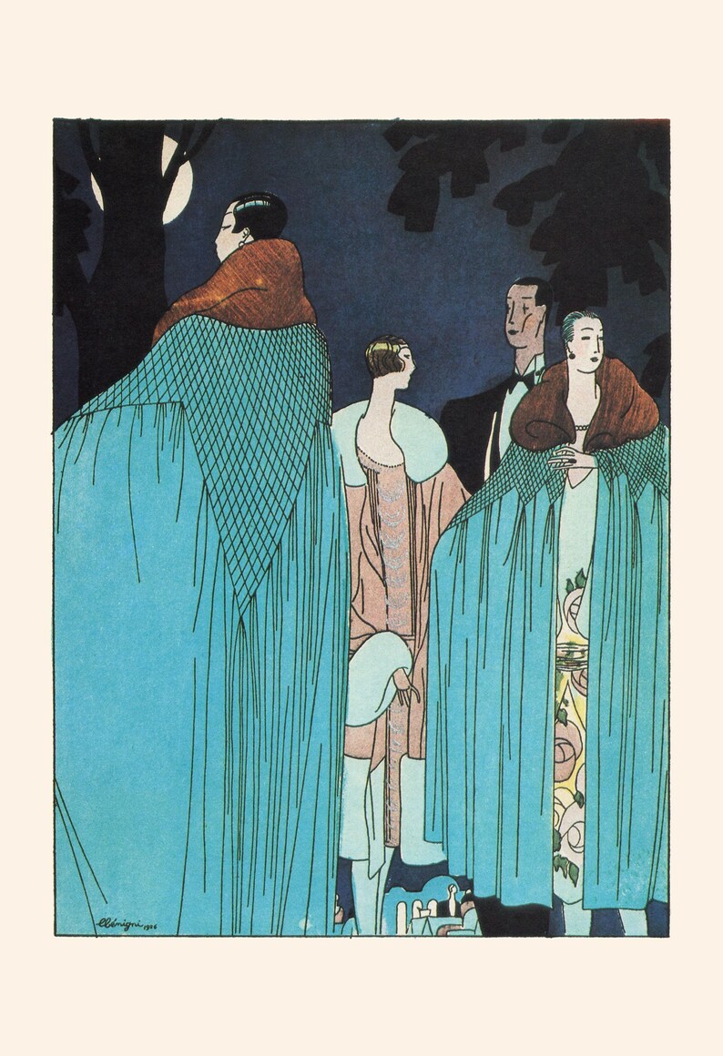 FANCY PARTY POSTER, Art Deco Print, Vintage Fashion Illustration, Jean Patou, 1926, Night Fashion, High Class Fashion, Feminine Decor image 7