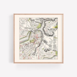 AMAZING BOSTON ART, Retro Boston Mass Karte Druck, minimalistische Boston Karte, professionelle Reproduktion, quadratisches Poster