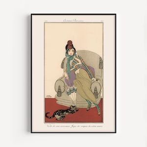 ANTIQUE FASHION ART, Cat Poster, Coquette Cat Lady, Vintage Fashion Print, Fine Art Print, Art Deco, Cat Mom Gift, Gerda Wegener, Cozy Decor