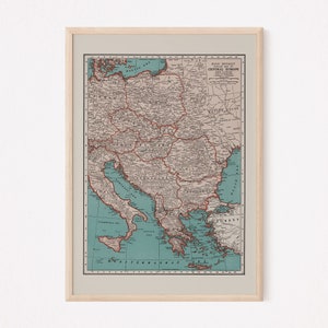 CARTE DE L'EUROPE CENTRALE, carte vintage de l'Europe centrale, impression de carte ancienne, art mural vintage, carte ancienne, art mural historique