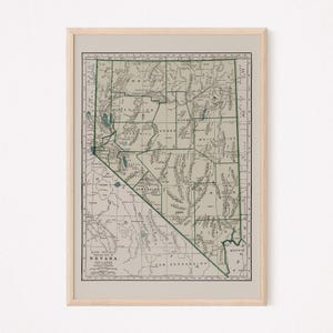 VINTAGE NEVADA MAP, Vintage Map of Nevada Wall Art, Vintage Map Reproduction, Nevada Wall Art, Las Vegas