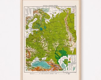 VINTAGE MAP of RUSSIA, Vintage Map Reproduction, High Quality Giclee Print, Russia Map, Old Russian Map, Russian House Decor, Ribba