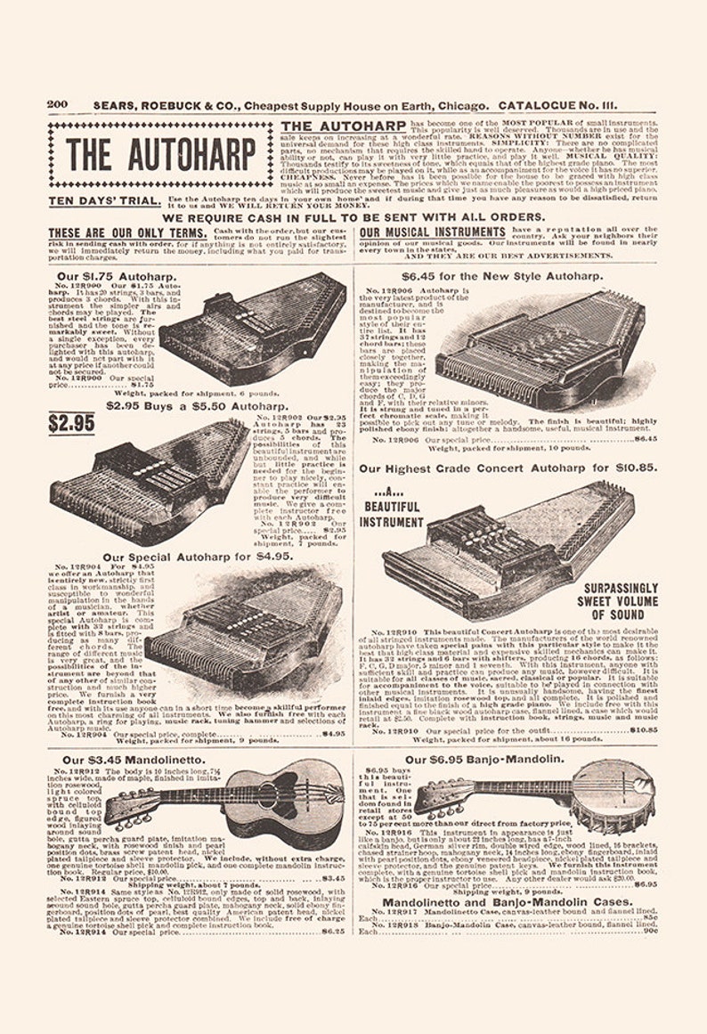 ANTIQUE AUTOHARP AD Vintage Musical Instrument Ad Antique | Etsy