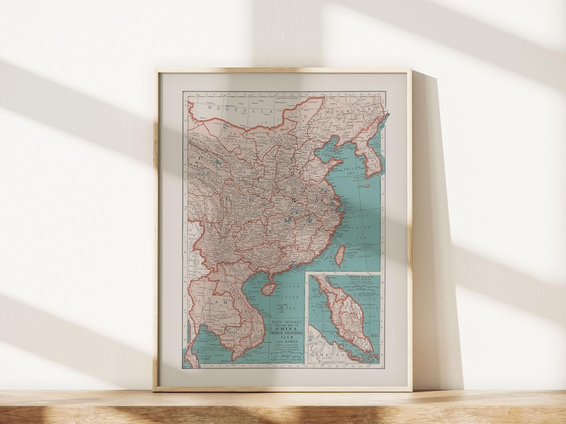 CHINA MAP PRINT, Vintage Map of China, Old Map Print, Vintage Wall Art ...