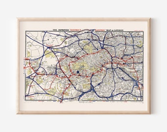 MAP OF LONDON, Historical London Map, London Railroad Map, District Railway Map, London Vintage Map